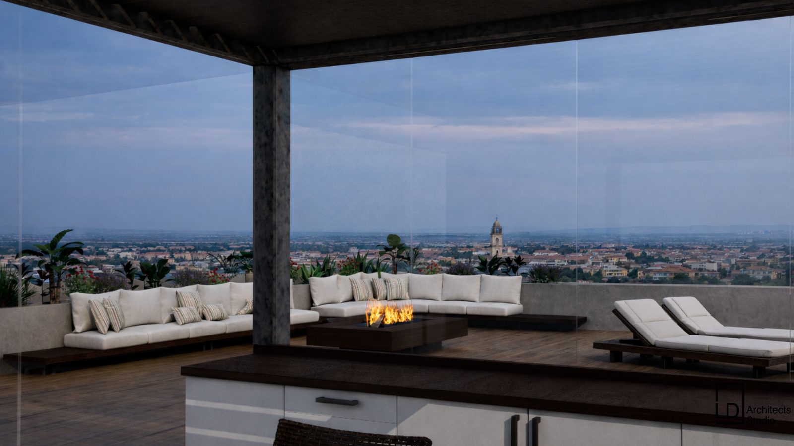 Terrazza con pergola e vista sulla città
